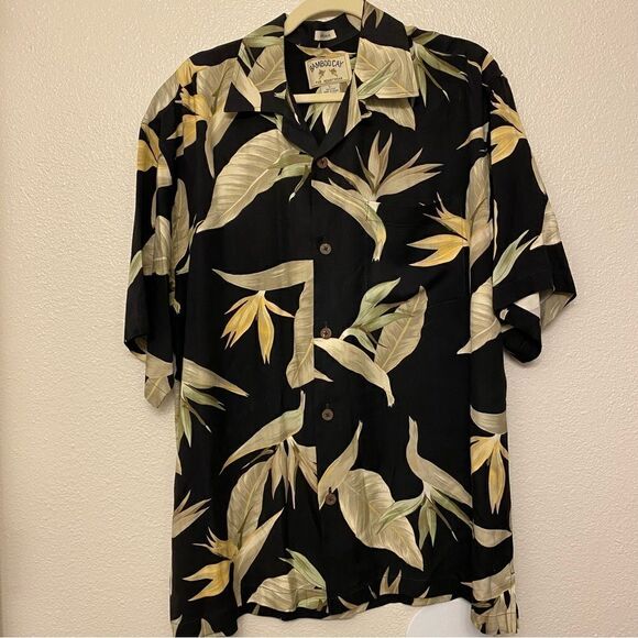Bamboo Cay 100% silk vintage Short Sleeve button up Shirt tropical floral top L - Picture 1 of 8